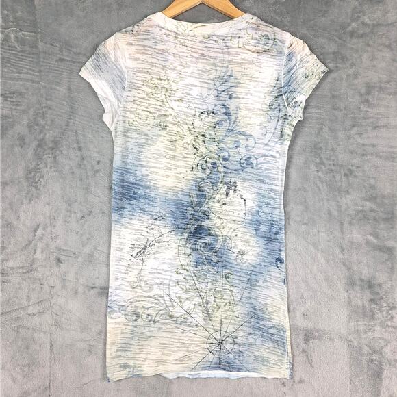Cache Top Medium Vintage Y2K‎ Tee Floral Sheer Studded Cross Chains Tie Dye USA - Picture 6 of 6